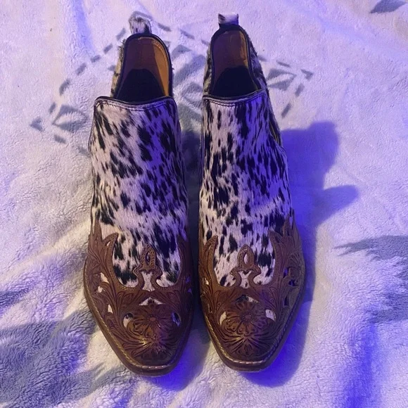 Cowhide Western Ankle Boots - Picture 2 of 8